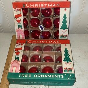 2 boxes Vintage Poland mercury glass Christmas Ornaments red balls